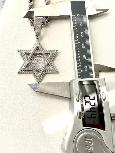 Vista 5 de Shop-iGold Custom Star David Hombres Mujeres 925 Italia Colgante de plata helada Ice Out de acero inoxidable real 0.118in cuerda cadena, Mans