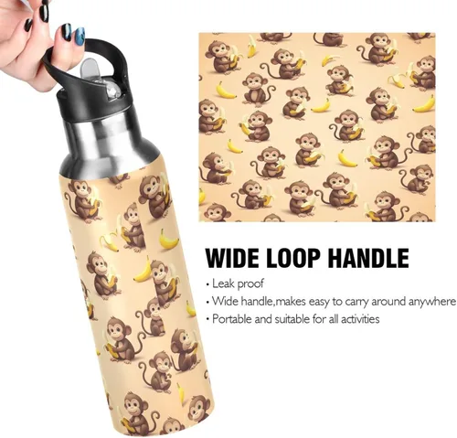 Vista 4 de Cute Cartoon Monkeys Bananas Stainless Steel Water Bottle 20 Oz, BPA-Free Sports Water Bottle Leakproof Water Bottles