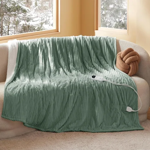 Vista 11 de Bedsure GentleSoft - Manta eléctrica individual – Manta térmica de franela suave acanalada, calefacción con 6 ajustes de tiempo (hasta 10 horas), 6