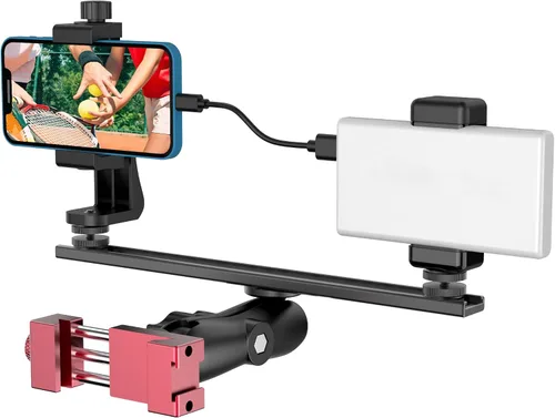 Vista 8 de Soporte de valla para teléfono inteligente para entrenamiento de tenis y pickleball, ajustable retráctil, giratorio 360°, compatible con iPhone