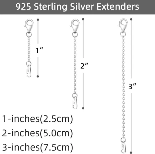 Vista 3 de VANBARIS Extensores de collar de plata esterlina para mujer, extensor de cadena de plata de ley para collares, juego de 3 piezas (1, 2, 3 pulgadas)