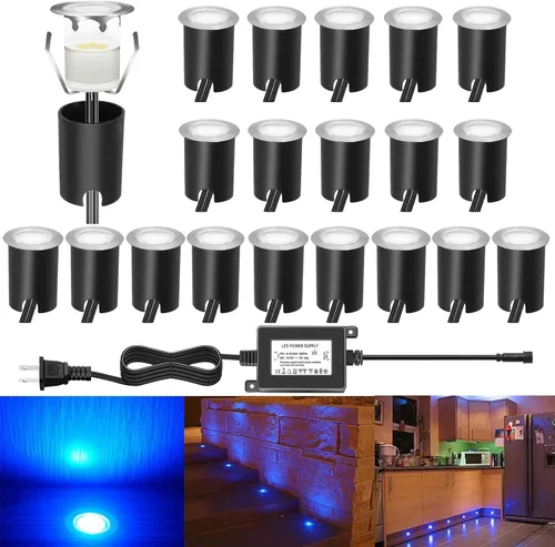 Vista 15 de Kits de luces LED empotrables para cubierta con carcasa protectora, iluminación LED de paisaje al aire libre IP67 impermeable, CC 12 V de bajo Azul