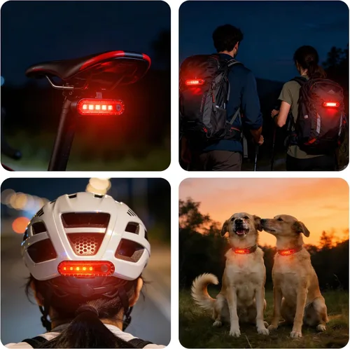 Vista 7 de KunHe USB Rechargeable Bike Tail Lights Super Bright Bicycle Rear Safety Light with 4 Light Modes for Skateboards Strollers and Wheelchairs