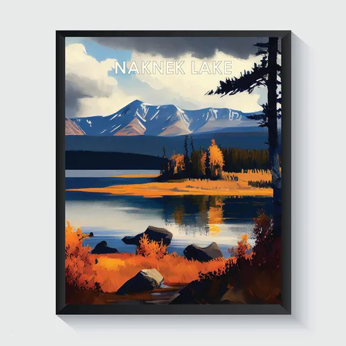 Vista 49 de Yellowstone Lake - Póster impreso artístico, ilustración, arte de pared, decoración de paisaje retro, paisaje, obra de arte para decoración de Lago