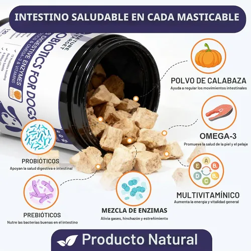 Vista 2 de NATURE TARGET Probióticos para perros, 6 mil millones de probióticos para perros con prebióticos y enzimas para la salud digestiva e intestinal