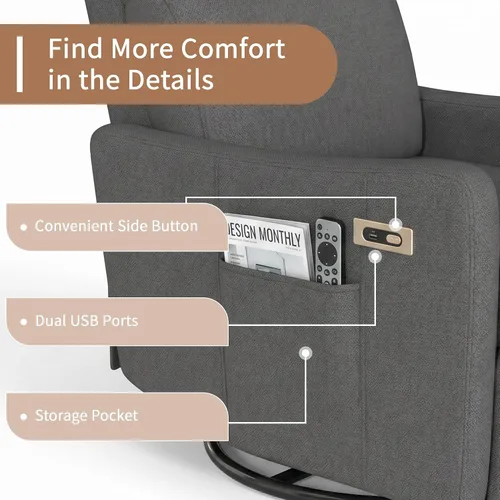 Vista 7 de Power Swivel Recliner Chair, Nursery Rocking Chairs, Gray Dark Gray