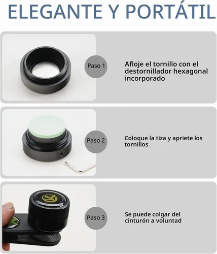 Vista 6 de KONLLEN Soporte de tiza redondo para taco de billar, portátil, para billar, accesorio de billar Negro