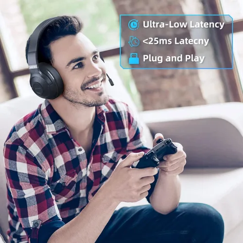 Vista 5 de Auriculares inalámbricos para juegos de 2.4 GHz para PC, PS5, PS4, MacBook, con micrófono, auriculares Bluetooth para juegos para teléfono celular