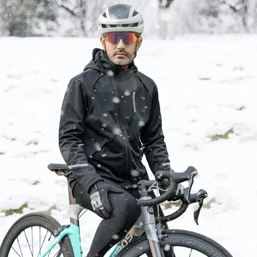Vista 6 de ROCKBROS Chaquetas de ciclismo para hombre, chaquetas de invierno para bicicleta, chaqueta térmica resistente al viento para hombre, clima frío