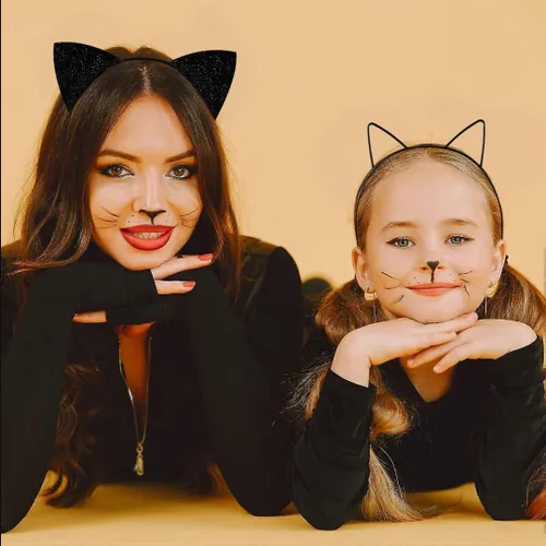 Vista 3 de Huachi Cat Ears Headbands for Women Adult Black: Halloween Cat Women Costume Outfit Hair Accessories 3 Pack Negro