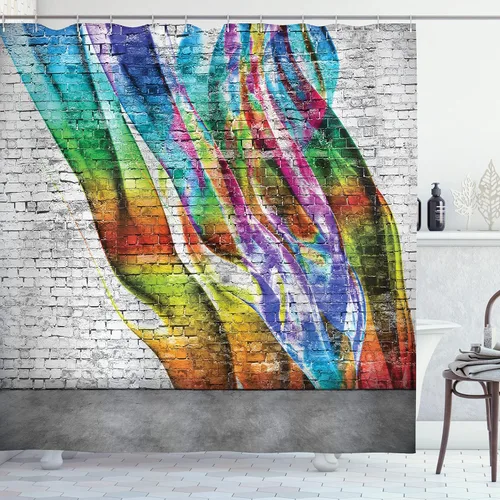 Vista 5 de Ambesonne set de cortina para baño decorativa de tela de poliéster con ganchos