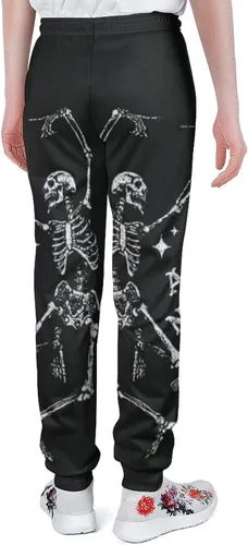 Vista 3 de Pantalones deportivos casuales de esqueleto gótico negro con diseño de bruja mágica Ouija, pantalones deportivos de cintura alta para hombres