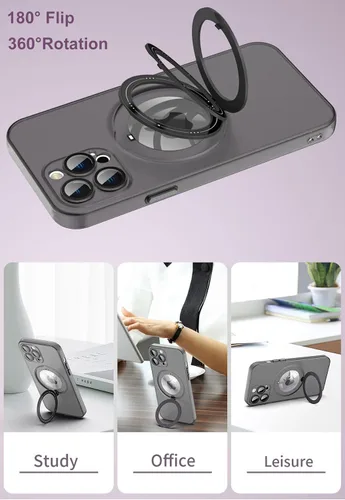 Vista 6 de Funda para iPhone 12 Pro Max, [compatible con Magsafe] con protector de lente de cámara y kiskstnad funda protectora ligera y translúcida mate