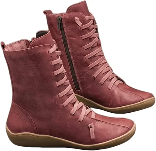 Vista 7 de Ladmiple Botas de tobillo para mujer, sin tacón, casual, con cremallera lateral, botas cortas vaqueras occidentales, zapatos para caminar
