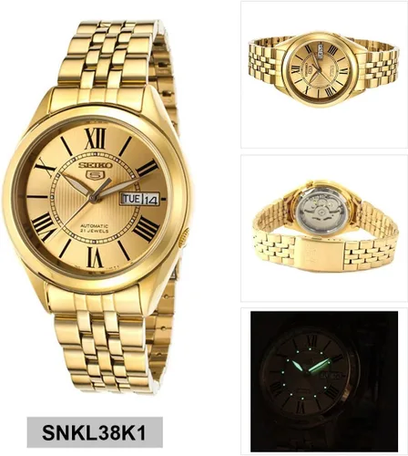 Vista 2 de SEIKO Pulsera de eslabones automáticos 5 en tono dorado para hombre, plateado, Moderno