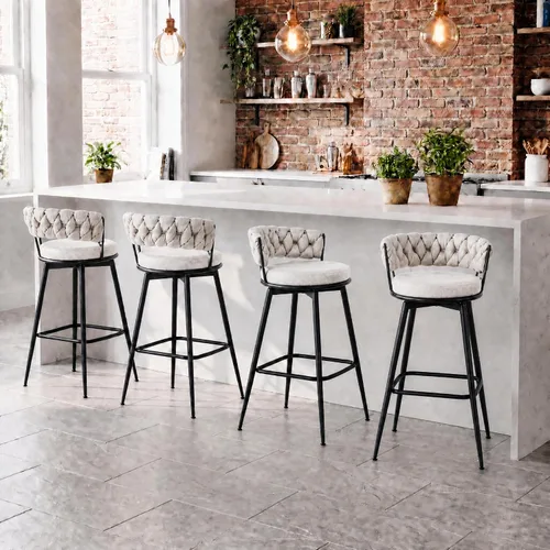 Vista 20 de Juego de 2 taburetes de bar tapizados para encimera de cocina, color beige