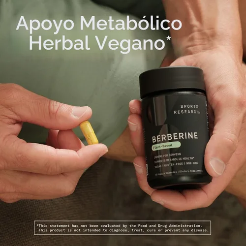 Vista 6 de Sports Research Berberina - Apoyo metabólico ayurvédico a base de hierbas para la salud, 500 mg, 60 cápsulas, certificado vegano, sin gluten, sin OMG