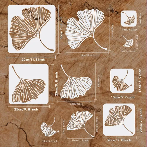 Vista 2 de FINGERINSPIRE 5 plantillas de pintura de Ginkgo Biloba de 3.9/5.9/7.87/9.8/11.8 pulgadas, plantilla de dibujo con patrón de hojas reutilizables