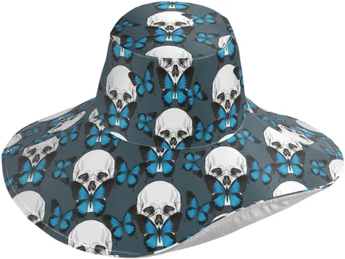 Vista 15 de MNSRUU Wide Brim Hats Skull Sun Hat Packable Sun Visors Floppy Summer Beach Hat for UV Protection