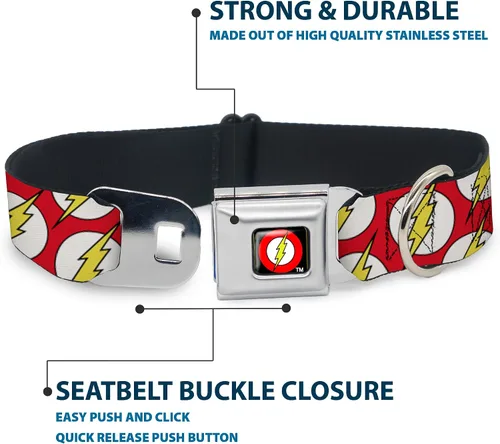 Vista 4 de Buckle-Down Collar de perro hebilla de cinturón de seguridad Flash Logo disperso rojo blanco amarillo 9 a 15 pulgadas 1.0 pulgadas de ancho