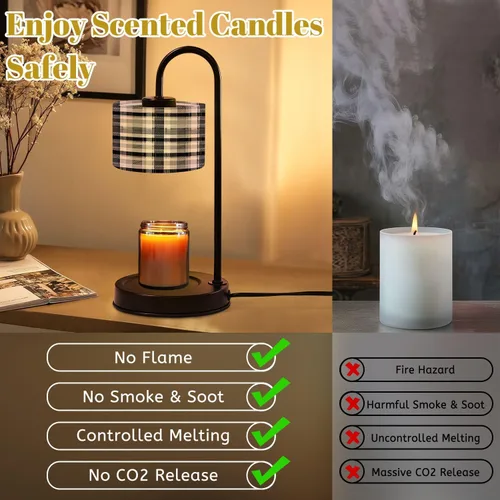 Vista 3 de Lámpara calentadora de velas con temporizador y atenuador, tartán a cuadros blancos y negros sin costuras, adecuado para calentador de cera