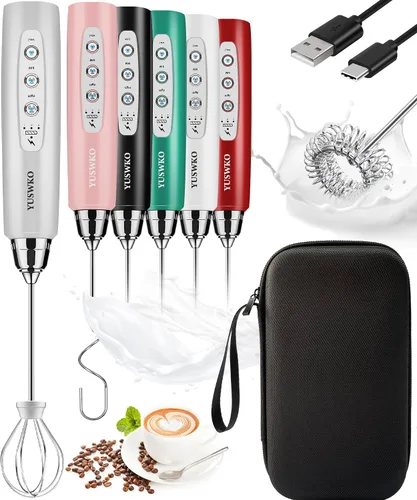 Vista 38 de YUSWKO Baby Blue - Varita espumadora de leche de mano para café, batidor eléctrico recargable con 3 cabezales, 3 velocidades, mezclador de bebidas