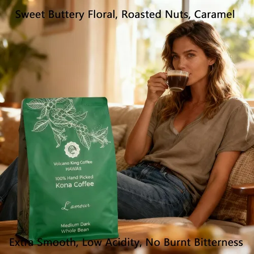 Vista 4 de Granos de café hawaianos Kona, 100% Kona sin mezcla, grado No. 1, tostado medio oscuro, de nuestra finca de café en Hawaii, suave y de baja acidez