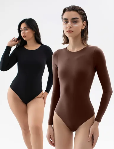 Vista 6 de PUMIEY - Enterizo de manga larga con cuello redondo para mujer, tacto de segunda piel, colección Smoke Cloud