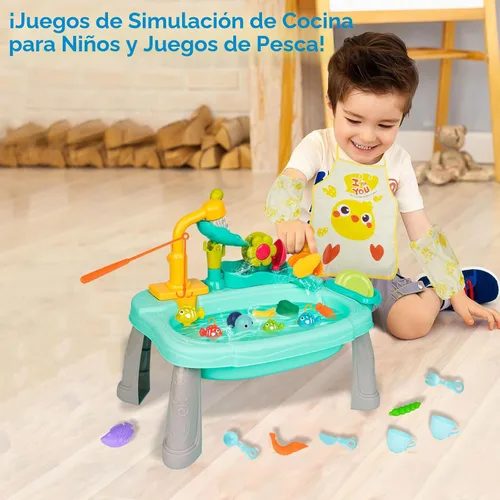 Vista 5 de STBEIMEIMY Fregadero de Juego para Niños con Agua Corriente, Mesa de Agua Mini, Juguetes de Agua, Grifo Mejorado y Platos de Juego, Juguete
