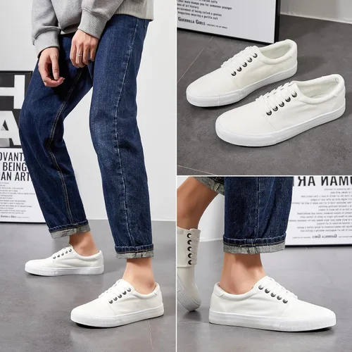Vista 3 de yageyan Zapatos de lona para hombre Zapatillas bajas Zapatillas blancas de moda para hombre Zapatos casuales