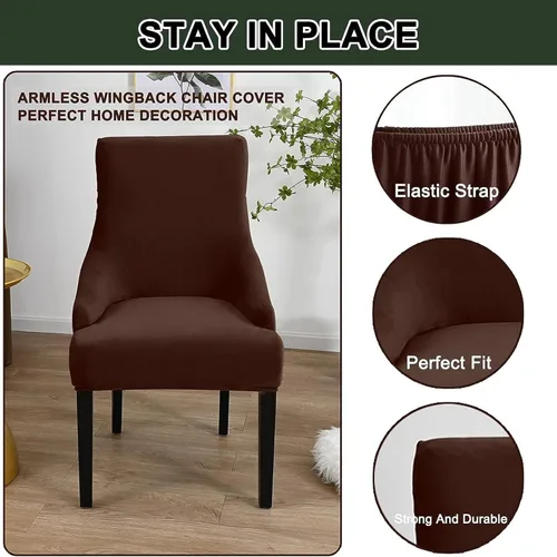 Vista 3 de N/A Funda elástica de terciopelo para silla con respaldo de ala, sin brazos, reutilizable, funda para silla lateral con respaldo de ala, fundas