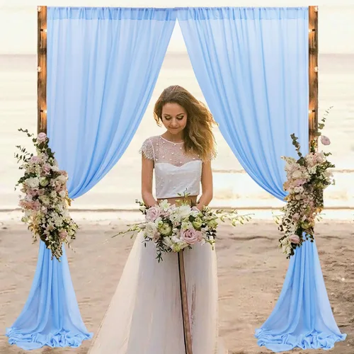Vista 4 de Tela de Drapeado de Arco Azul Claro Cortinas de Arco para Ceremonia de Boda 20 pies 1 Panel Tela Transparente para Drapeados Cortinaje Arqueado