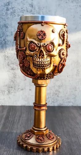 Vista 5 de Ebros Gift Golden Age Steampunk Mecánico Gearwork Skull Face Copa de vino Bebida Cáliz Figura 6 oz