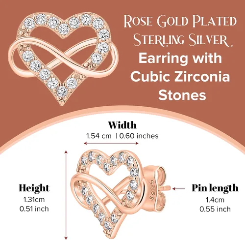 Vista 6 de Sash & Soph Aretes de circonita cúbica de corazón infinito, aretes de corazón brillante para mujer, aretes de plata de ley 925 para mujer