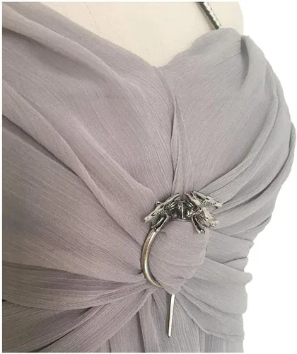 Vista 4 de Xfang - Vestido de gasa para mujer, disfraz de Halloween, vestido gris largo con cola