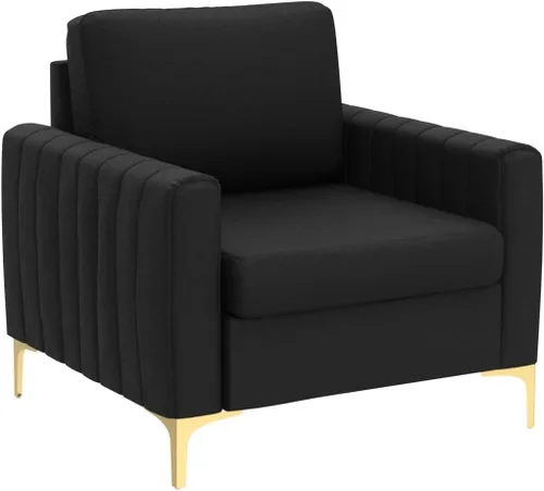Vista 4 de HULALA HOME Silla de club de acento de terciopelo, sillón de terciopelo moderno tapizado de club con patas de metal dorado de mediados de siglo