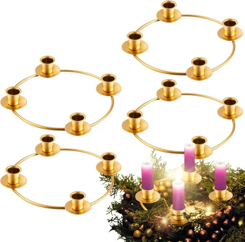 Vista 8 de 6 piezas de corona de Adviento de Navidad, candelabros de Adviento para coronas, anillos de bronce, candelabros de hierro forjado, candelabro