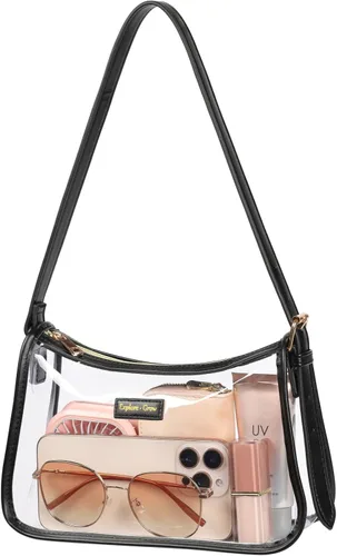 Vista 12 de Bolsa de hombro transparente PACKISM 9x6x3 - Bolsa transparente para eventos en estadios para mujeres con correa corta, perfecta para eventos