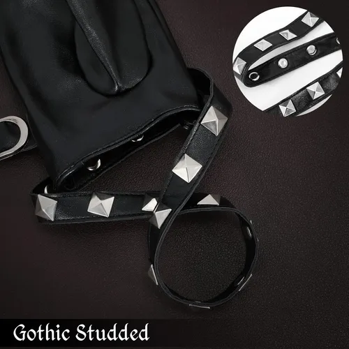 Vista 3 de Guantes punk para mujer, cinturón de piel sintética, steampunk, disfraz de cosplay de Halloween