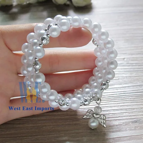 Vista 5 de WE Bautismo favor 12PC Rosario Wrap Angel Pulsera Recuerdos de Bautizo Bautizo Regalo para Invitados Blanco Perla - Recuerdos de Bautizo - Recuerdos