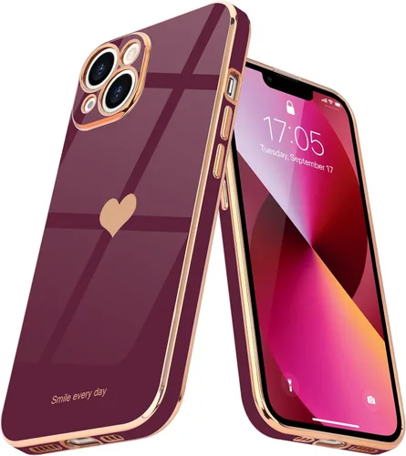 Vista 9 de Teageo Funda de iPhone 13 Pro, mujer y niña, corazón bonito, chapado brillante, cubierta trasera suave negra, protección completa de cámara Negro