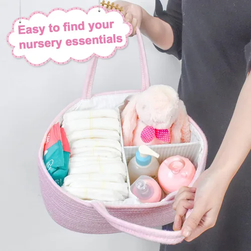 Vista 5 de ABenkle Organizador de Pañales - Cesta de Almacenamiento de Cuerda de Algodón para Artículos Esenciales del Bebé, Regalo de Baby Shower para Niños