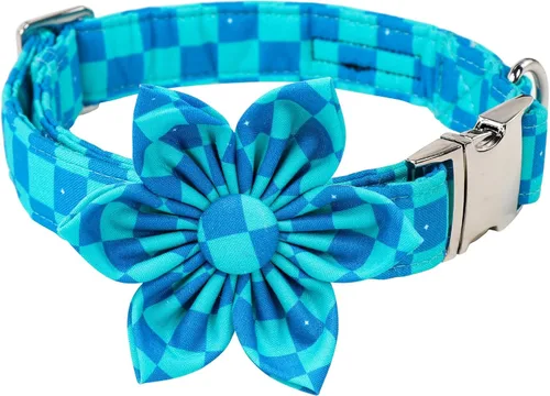 Vista 9 de Maca Bates - Collar de perro azul a cuadros con corbatín marinero con estampado de cuadrícula para cachorros, collar de cuadros ajustable, duradero