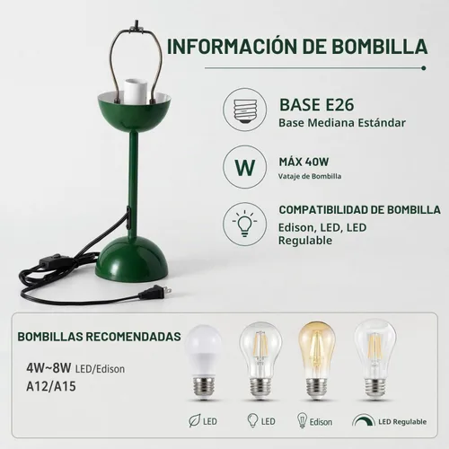 Vista 6 de Lámpara de mesa moderna Mid-Century Bud para dormitorio, con certificación Verde cazador