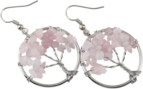 Vista 2 de SUNYIK - Aretes para mujer estilo retro, con piedras en forma de el árbol de la vida.