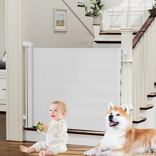 Vista 11 de probebi Puertas retráctiles para bebés, niños y perros para escaleras, se extienden hasta 54 pulgadas de ancho y 34 pulgadas de alto, uso