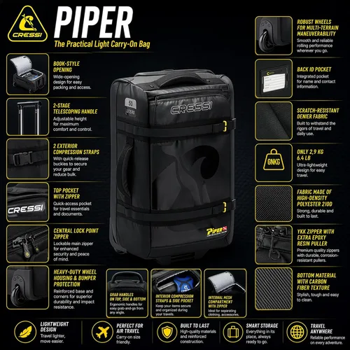 Vista 6 de Cressi Travelight - Paquete de buceo de 15 libras para computadora de buceo, bolsa regular de buceo GupG y antorcha de buceo Kraken Azul