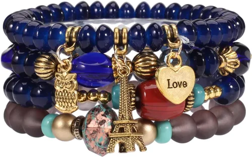 Vista 5 de WuCuifu Paquete de 8 pulseras apilables bohemias para mujer, pulseras de cuentas estiradas multicapa