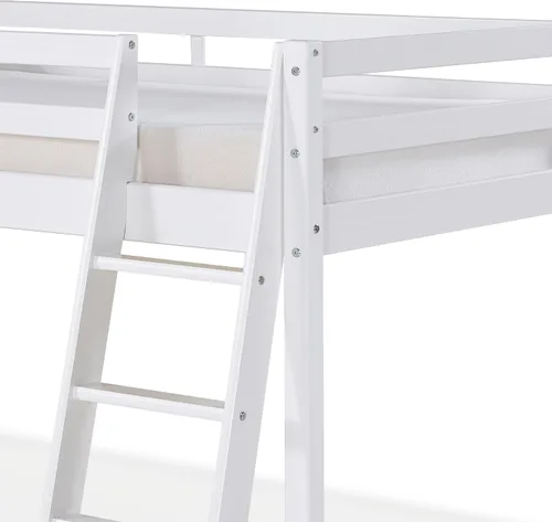 Vista 9 de Alaterre Furniture Roxy - Cama tipo loft individual – Cama baja tipo loft con escalera, barandillas de seguridad y espacio debajo de la cama