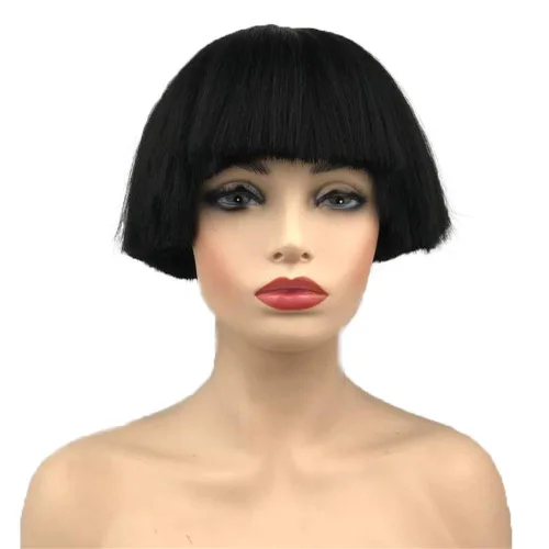 Vista 8 de Aimole Pelucas sintéticas rectas cortas Yaki blanco hongo cabeza peluca Bowl corte de pelo pelucas Bob (1001 blanco)